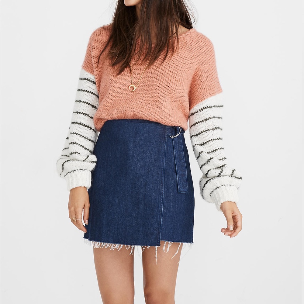 Madewell Denim Raw-Hem Mini Wrap Skirt